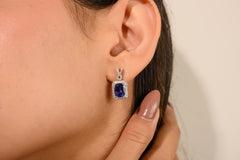 Vintage Tanzanite Diamond Prong Set Dangle Drop Earring Wedding Tanzanite Earring For Bridal