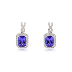 Vintage Tanzanite Diamond Prong Set Dangle Drop Earring Wedding Tanzanite Earring For Bridal