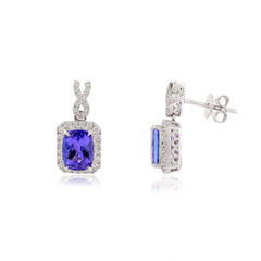 Vintage Tanzanite Diamond Prong Set Dangle Drop Earring Wedding Tanzanite Earring For Bridal