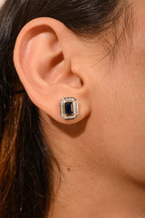 Dainty Blue Sapphire Diamond Stud Earring Bezel Channel Set Sapphire Stud Earring For Bridesmaids