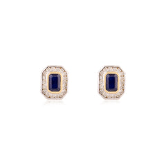 Dainty Blue Sapphire Diamond Stud Earring Bezel Channel Set Sapphire Stud Earring For Bridesmaids