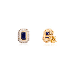 Dainty Blue Sapphire Diamond Stud Earring Bezel Channel Set Sapphire Stud Earring For Bridesmaids