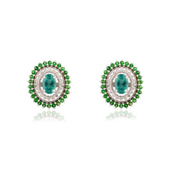 Oval Cut Emerald Earring Tsavorite Garnet Diamond Engagement Bridal Earrings For Women