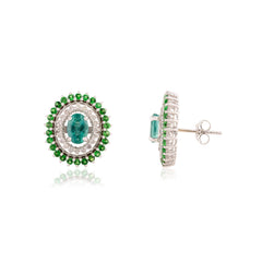 Oval Cut Emerald Earring Tsavorite Garnet Diamond Engagement Bridal Earrings For Women