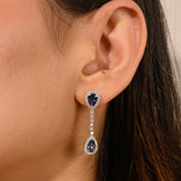 Pear Cut Blue Sapphire Dangle Drop Earring Wedding Engagement Sapphire Earring For Bridal