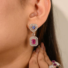 Wedding Bridal Heart Blue Sapphire Ruby Dangle Earring Classic Ruby Sapphire Engagement Bridal Earrings Her Gifts