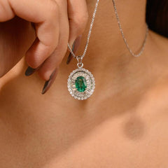 Unique Emerald Diamond Gold Pendant Cluster Emerald Diamond Wedding Engagement