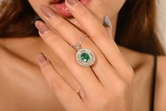 Unique Emerald Diamond Gold Pendant Cluster Emerald Diamond Wedding Engagement