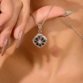 Art Deco Blue Sapphire Diamond Pendant Flower Cluster Blue Sapphire Engagement Pendant For Anniversary Gifts