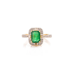 Octagon Cut Real Emerald Natural Diamond Ring Bridal Wedding Jewelry Gift