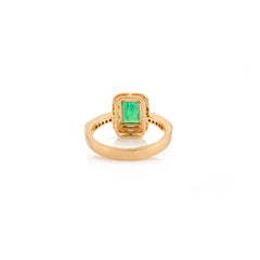 Octagon Cut Real Emerald Natural Diamond Ring Bridal Wedding Jewelry Gift