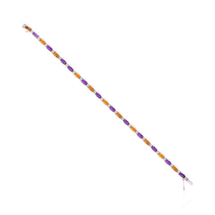 925 Sterling Silver Amethyst Citrine & Diamond Bezel Set Bracelet