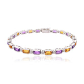 925 Sterling Silver Amethyst Citrine & Diamond Bezel Set Bracelet