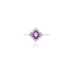 0.8 Ct Round Cut Purple Amethyst Gemstone Sterling Silver Ring