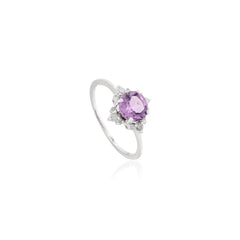 0.8 Ct Round Cut Purple Amethyst Gemstone Sterling Silver Ring