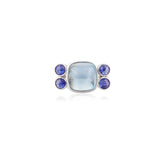 Aquamarine & Blue Sapphire 18k White Gold Ring For Wedding Anniversary Gifts