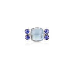 Aquamarine & Blue Sapphire 18k White Gold Ring For Wedding Anniversary Gifts