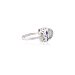 Aquamarine & Blue Sapphire 18k White Gold Ring For Wedding Anniversary Gifts