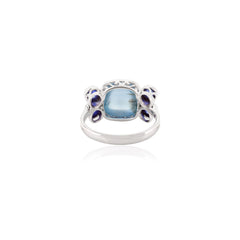 Aquamarine & Blue Sapphire 18k White Gold Ring For Wedding Anniversary Gifts