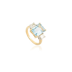 18K Yellow Gold Aquamarine Diamond Ring Wedding Engagement Ring For Bridal