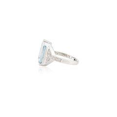 18k White Gold Aquamarine Diamond Open Adjustable Ring For Engagement