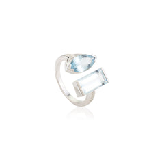 18k White Gold Aquamarine Diamond Open Adjustable Ring For Engagement