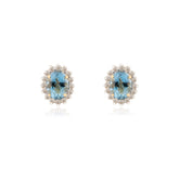 14k Yellow Gold Blue Aquamarine Diamond Halo Stud Earrings For Bridal Jewelry