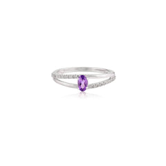925 Sterling Silver Amethyst Diamond Gemstone Ring For February Birthstone