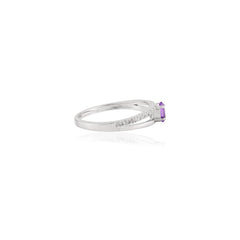 925 Sterling Silver Amethyst Diamond Gemstone Ring For February Birthstone