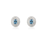 Natural Aquamarine Diamond Stud Earrings March Birthstone Earrings For Women