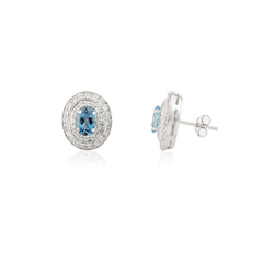 Natural Aquamarine Diamond Stud Earrings March Birthstone Earrings For Women