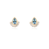 18K Yellow Gold Pear Cut Aquamarine Diamond Gold Stud Earrings For Bridal Gifts