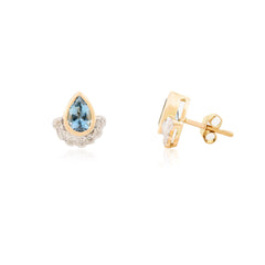 18K Yellow Gold Pear Cut Aquamarine Diamond Gold Stud Earrings For Bridal Gifts
