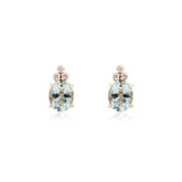 18K Yellow Gold Blue Aquamarine Diamond Stud Earrings For Women