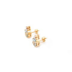 18K Yellow Gold Blue Aquamarine Diamond Stud Earrings For Women