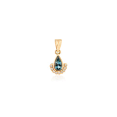 18K Yellow Gold Aquamarine Diamond Gemstone Pendant For Bridesmaids