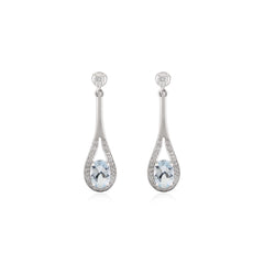 Natural Blue Aquamarine Diamond Dangle Earrings For Women/Her