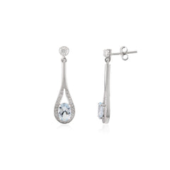Natural Blue Aquamarine Diamond Dangle Earrings For Women/Her