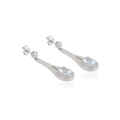 Natural Blue Aquamarine Diamond Dangle Earrings For Women/Her