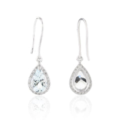 Pear Cut Aquamarine Gemstone Sterling Silver Earrings For Her/Women Gifts Ideas