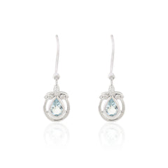 Aquamarine Diamond Dangle Earrings Dainty Floral Design Aquamarine Earrings For Women
