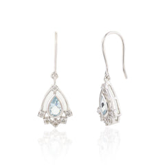 925 Sterling Silver Designer Aquamarine Diamond Dangle Earring For Birthday Gifts