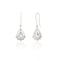 925 Sterling Silver Designer Aquamarine Diamond Dangle Earring For Birthday Gifts