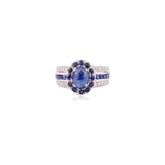 925 Sterling Silver Blue Sapphire Diamond Ring For Anniversary Gifts