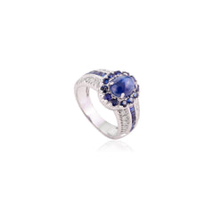 925 Sterling Silver Blue Sapphire Diamond Ring For Anniversary Gifts