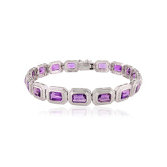 925 Sterling Silver Amethyst Bracelet Bezel Set Amethyst Bracelet
