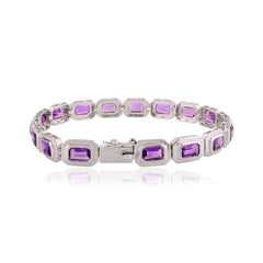 925 Sterling Silver Amethyst Bracelet Bezel Set Amethyst Bracelet