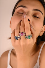 925 Sterling Silver Blue Sapphire Diamond Ring For Anniversary Gifts