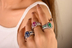 925 Sterling Silver Blue Sapphire Diamond Ring For Anniversary Gifts