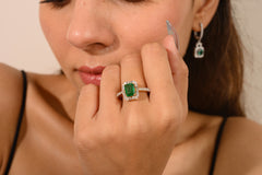 Octagon Cut Real Emerald Natural Diamond Ring Bridal Wedding Jewelry Gift